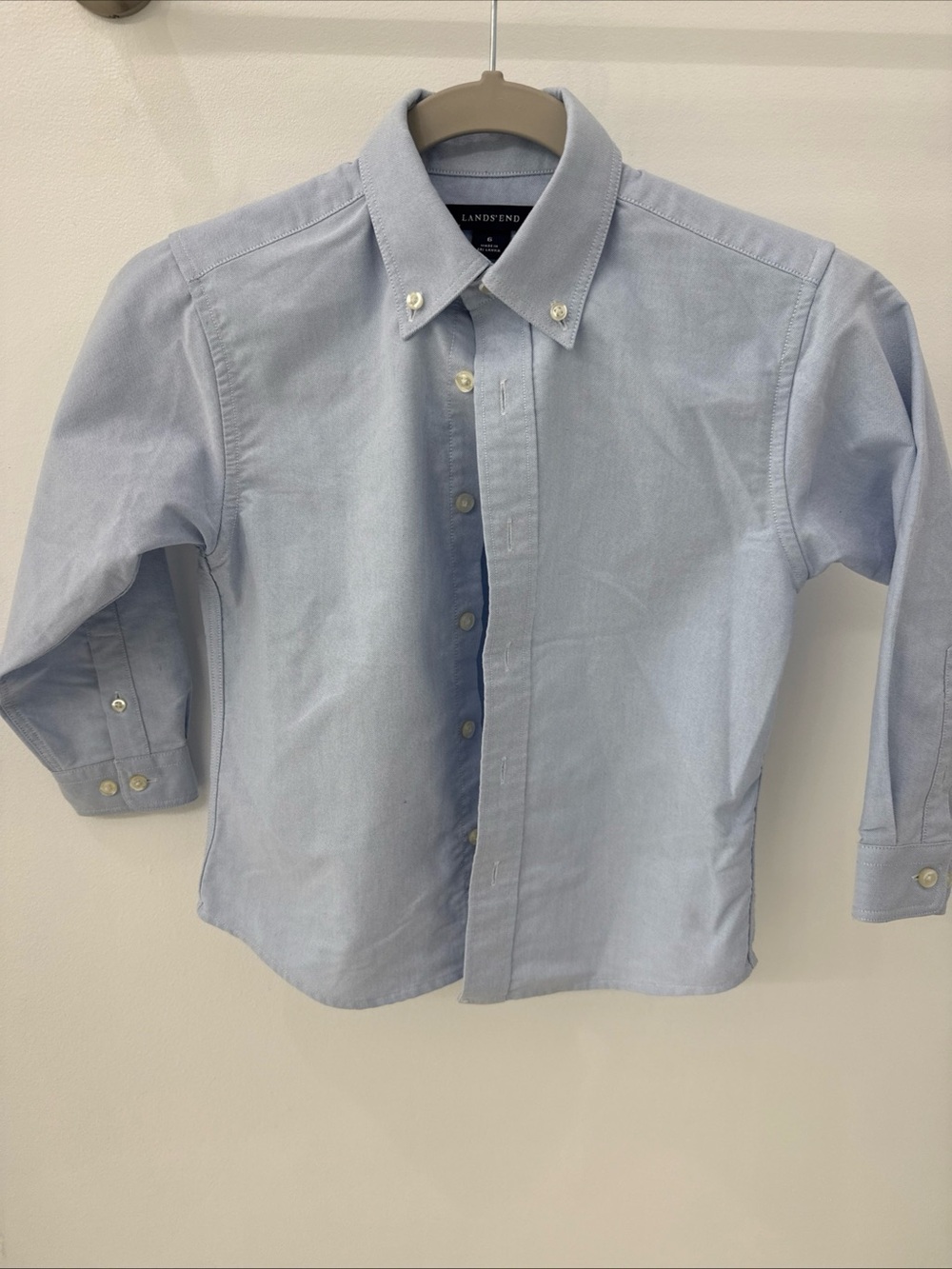 Lands' End Boys Long Sleeve Oxford Button-Down Shirt Light Blue Sz 6